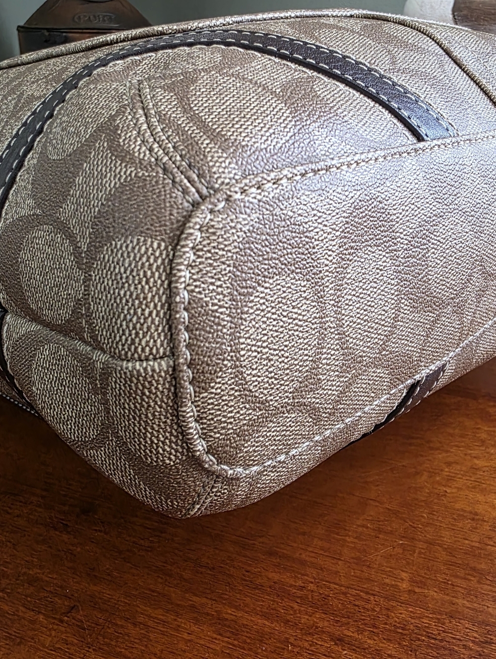 Coach F18393P Peyton Tote Signature Brown Tan Coated Canvas Leather Bag Y2K - Picture 9 of 15